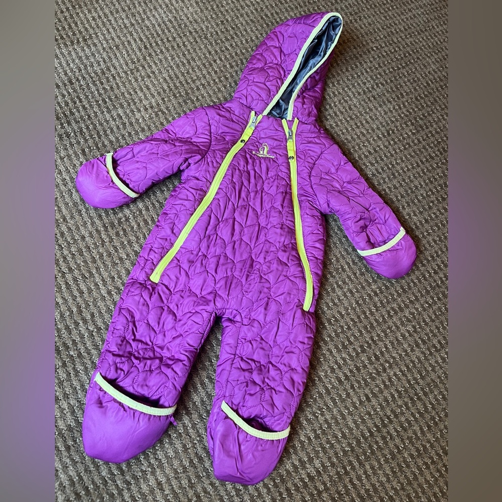 💜Rugged Bear Bunting / Snowsuit Quilted PolyesterZip Baby Size 12 Months GUC💜 - Picture 2 of 9